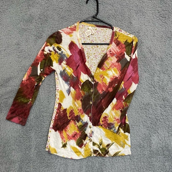 Sundance abstract colorful floral button up blouse silk blend lightweight M - Picture 1 of 9